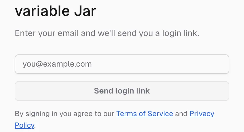 The web app sign-in — enter your email and press Send login link
