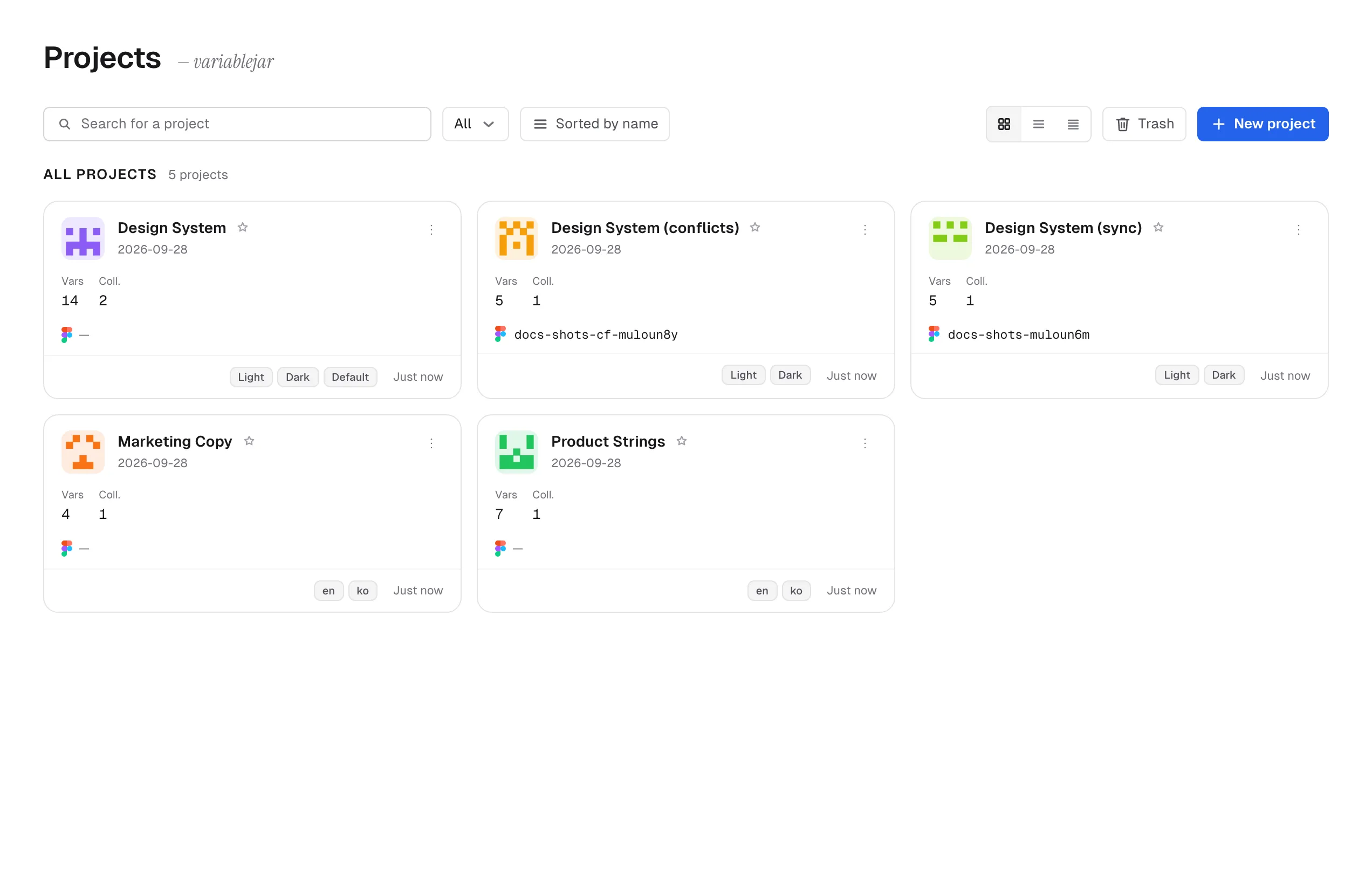 The project list — open a project to reach its Master tab