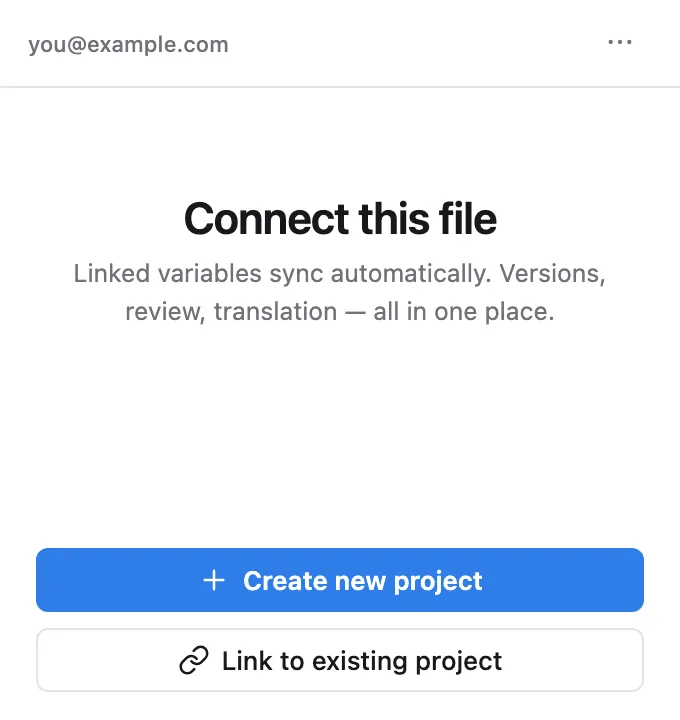 The Connect this file screen — Create new project or Link to existing project